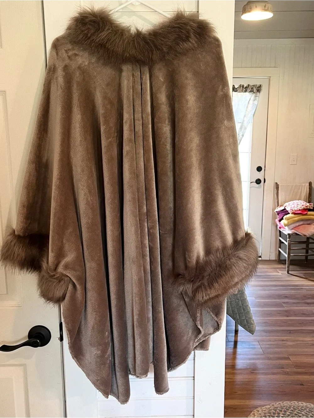Plush Faux-Fur Trim Brown Cape. Worn one time!!